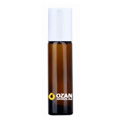 10 ml Amber Rollon �i�esi �elik Bilyeli Beyaz Kapakl�