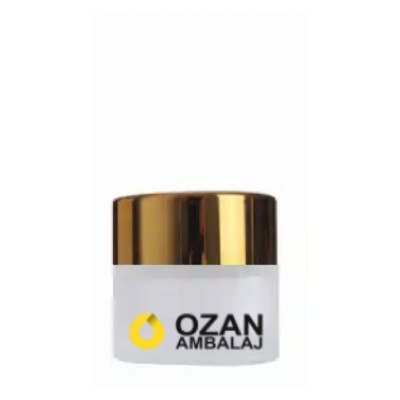 10 ml Buzlu Krem Kavanozu Beyaz �� T�pal� Gold Contal� Kapak 