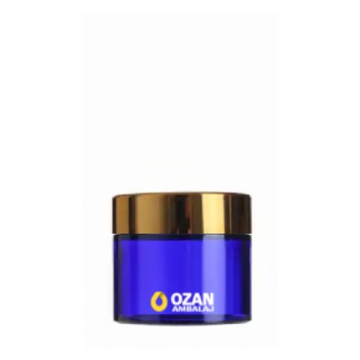 10 ml Mavi Cam Krem Kavanozu Gold Kapak Toptan