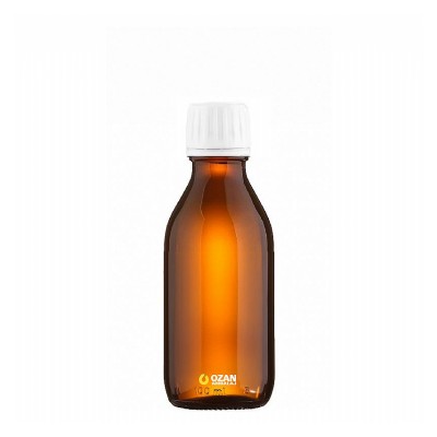 100 ml Amber Cam Ecza �urup �i�esi Beyaz Kilitli Kapak 25 pp