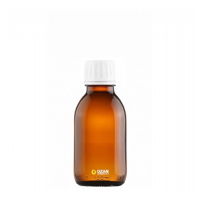 100 ml Amber Cam Ecza �urup �i�esi Beyaz Kilitli Kapak 28 pp