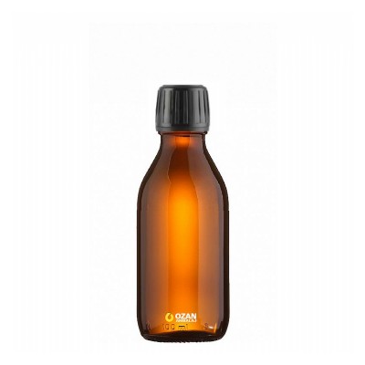 100 ml Amber Cam Ecza �urup �i�esi Siyah Kilitli Kapak 25 pp