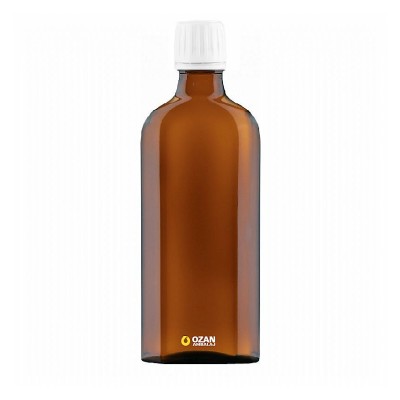 100 ml Amber Cam Kare Ecza �urup �i�esi Beyaz Kilitli Kapak 25 pp