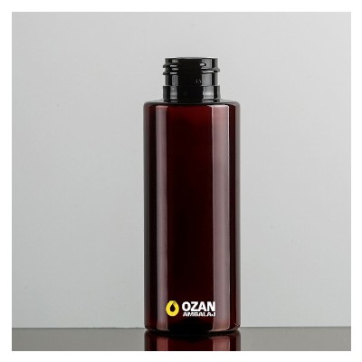 100 ml Amber Silindir K�t Plastik Pet �i�e Siyah Parmak Sprey ve Siyah Fliptop Kapak