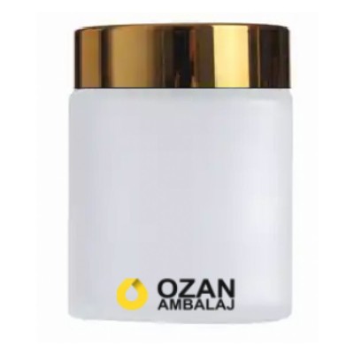 100 ml Buzlu Krem Kavanozu Beyaz �� T�pal� Gold Contal� Kapak