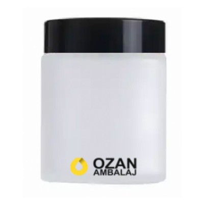 100 ml Buzlu Krem Kavanozu Beyaz �� T�pal� Siyah Contal� Kapak