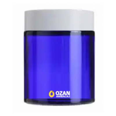 100 ml Mavi Cam Krem Kavanozu Beyaz Kapak Toptan