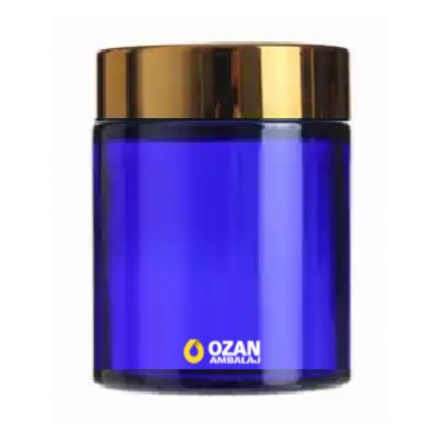 100 ml Mavi Cam Krem Kavanozu Gold Kapak Toptan