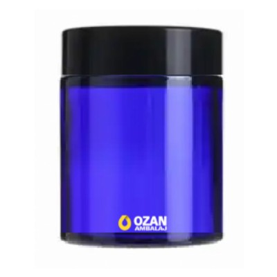 100 ml Mavi Cam Krem Kavanozu Siyah Kapak Toptan