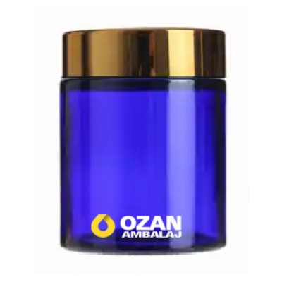 100 ml Mavi Krem Kavanozu Beyaz �� T�pal� Gold Contal� Kapak