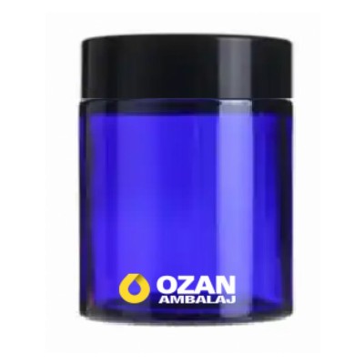 100 ml Mavi Krem Kavanozu Beyaz �� T�pal� Siyah Contal� Kapak
