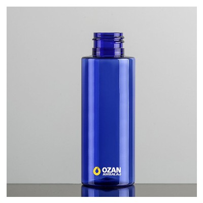 100 ml Mavi Silindir K�t Plastik Pet �i�e Siyah Parmak Sprey ve Siyah Fliptop Kapak