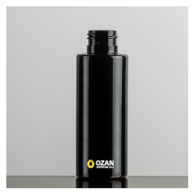 100 ml Siyah Silindir K�t Plastik Pet �i�e Siyah Parmak Sprey ve Siyah Fliptop Kapak
