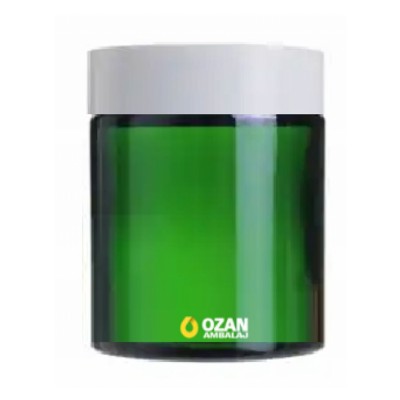 100 ml Ye�il Cam Krem Kavanozu Beyaz Kapak Toptan