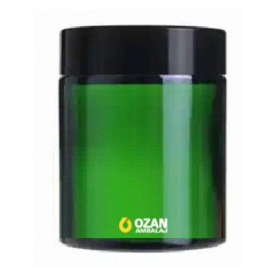 100 ml Ye�il Cam Krem Kavanozu Siyah Kapak Toptan