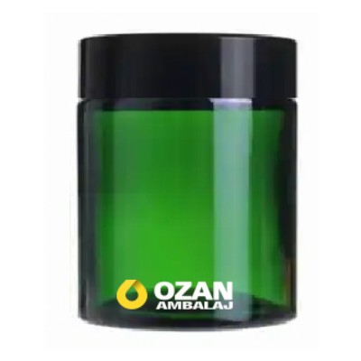 100 ml Ye�il Krem Kavanozu Beyaz �� T�pal� Siyah Contal� Kapak