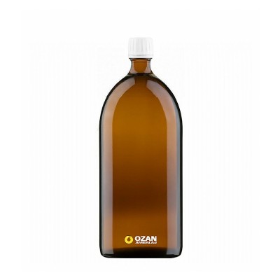 1000 ml Amber Cam Ecza �urup �i�esi Beyaz Kilitli Kapak 28 pp