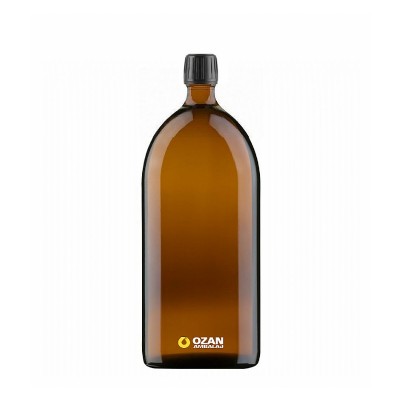 1000 ml Amber Cam Ecza �urup �i�esi Siyah Kilitli Kapak 28 pp