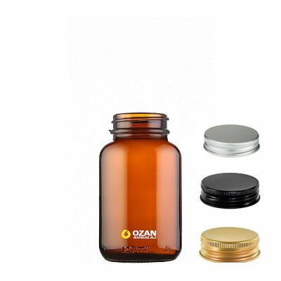 120 ml Amber Tablet Ve Kaps�l �i�esi Metal kapak Plastik Kapak