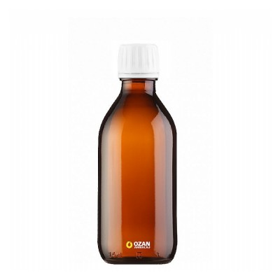 150 ml Amber Cam Ecza �urup �i�esi Beyaz Kilitli Kapak 25 pp