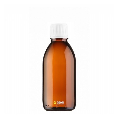 150 ml Amber Cam Ecza �urup �i�esi Beyaz Kilitli Kapak 28 pp