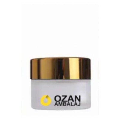 20 ml Buzlu Krem Kavanozu Beyaz �� T�pal� Gold Contal� Kapak