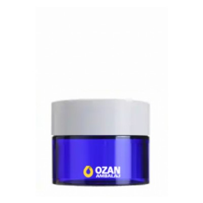 20 ml Mavi Cam Krem Kavanozu Beyaz Kapak Toptan