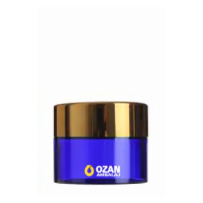 20 ml Mavi Cam Krem Kavanozu Gold Kapak Toptan