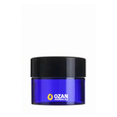20 ml Mavi Cam Krem Kavanozu Siyah Kapak Toptan