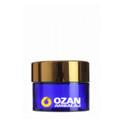 20 ml Mavi Krem Kavanozu Beyaz �� T�pal� Gold Contal� Kapak