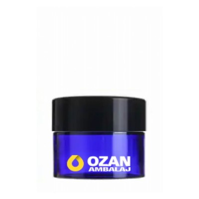 20 ml Mavi Krem Kavanozu Beyaz �� T�pal� Siyah Contal� Kapak