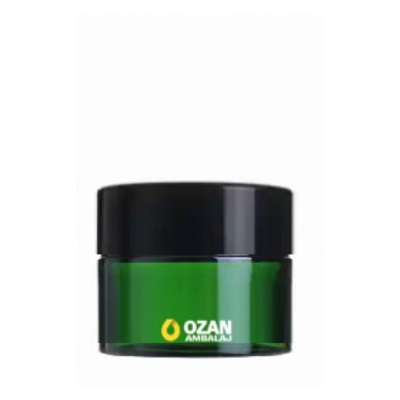 20 ml Ye�il Cam Krem Kavanozu Siyah Kapak Toptan