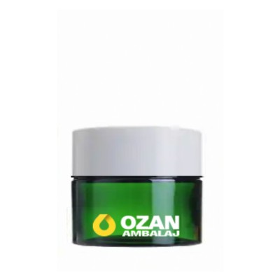 20 ml Ye�il Krem Kavanozu Beyaz �� T�pal� Beyaz Contal� Kapak