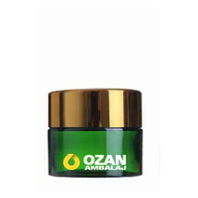 20 ml Ye�il Krem Kavanozu Beyaz �� T�pal� Gold Contal� Kapak