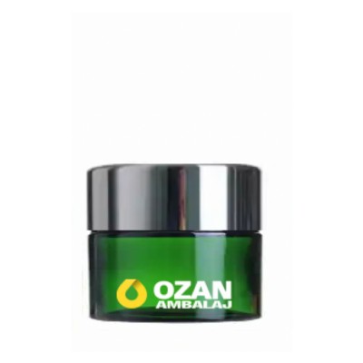 20 ml Ye�il Krem Kavanozu Beyaz �� T�pal� G�m�� Contal� Kapak