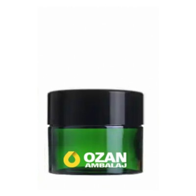 20 ml Ye�il Krem Kavanozu Beyaz �� T�pal� Siyah Contal� Kapak
