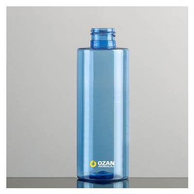 200 ml A��k Mavi Silindir K�t Plastik Pet �i�e Siyah Mini Trigger Sprey ve Siyah Disctop Kapak