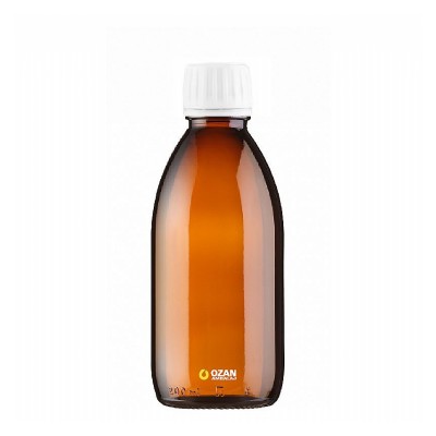 200 ml Amber Cam Ecza �urup �i�esi Beyaz Kilitli Kapak 28 pp