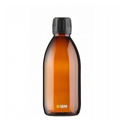 200 ml Amber Cam Ecza �urup �i�esi Siyah Kilitli Kapak 28 pp