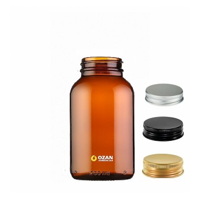 200 ml Amber Tablet Ve Kaps�l �i�esi Metal kapak Plastik Kapak