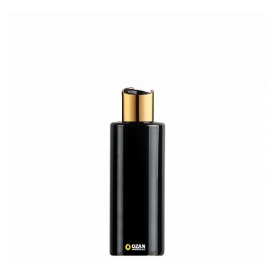 200 ml Toptan Siyah Silindir Pet �i�e Gold Siyah Disctop Kapak