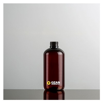 250 ml Amber Boston Yuvarlak Plastik Pet �i�e Siyah Mini Trigger Sprey ve Siyah Losyon Pompas�