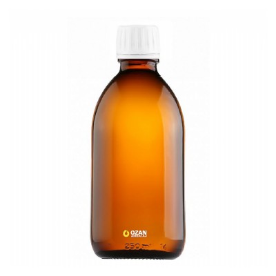 250 ml Amber Cam Ecza �urup �i�esi Beyaz Kilitli Kapak 28 pp