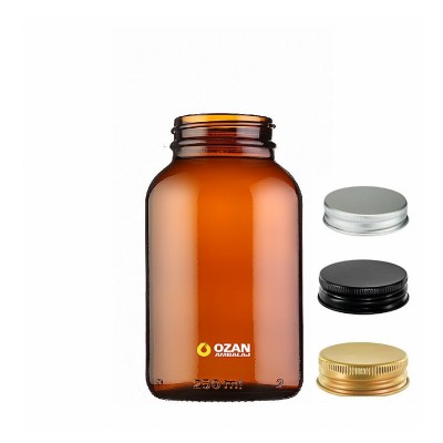 250 ml Amber Tablet Ve Kaps�l �i�esi Metal kapak Plastik Kapak