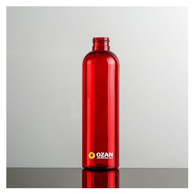 250 ml K�rm�z� Boston Yuvarlak Plastik Pet �i�e Siyah Fliptop ve Siyah Losyon Pompas�