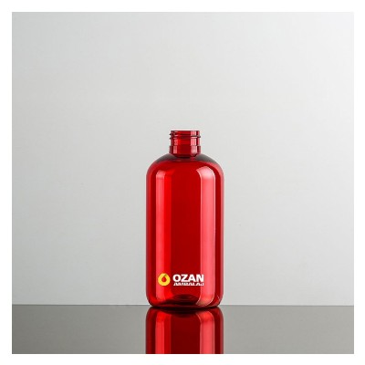 250 ml K�rm�z� Boston Yuvarlak Plastik Pet �i�e Siyah Mini Trigger Sprey ve Siyah Losyon Pompas�