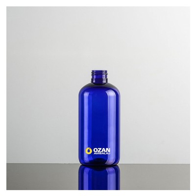 250 ml Mavi Boston Yuvarlak Plastik Pet �i�e Siyah Mini Trigger Sprey ve Siyah Losyon Pompas�
