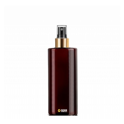 250 ml Toptan Amber Silindir Pet �i�e Gold Siyah Parmak Spreyli