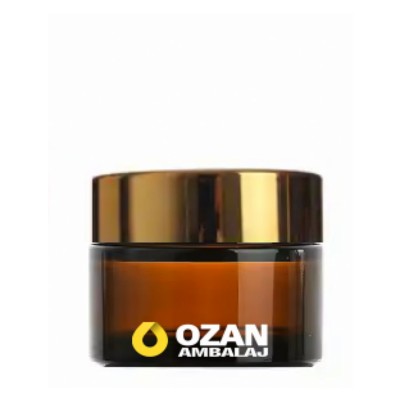 30 ml Amber Krem Kavanozu Beyaz �� T�pal� Gold Contal� Kapak