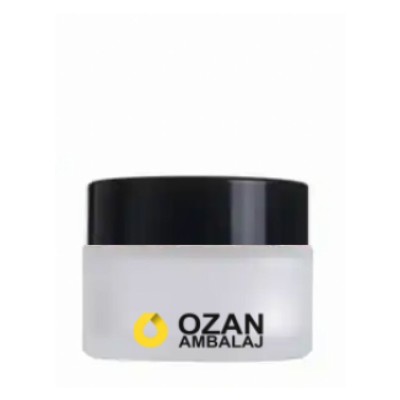 30 ml Buzlu Krem Kavanozu Beyaz �� T�pal� Siyah Contal� Kapak